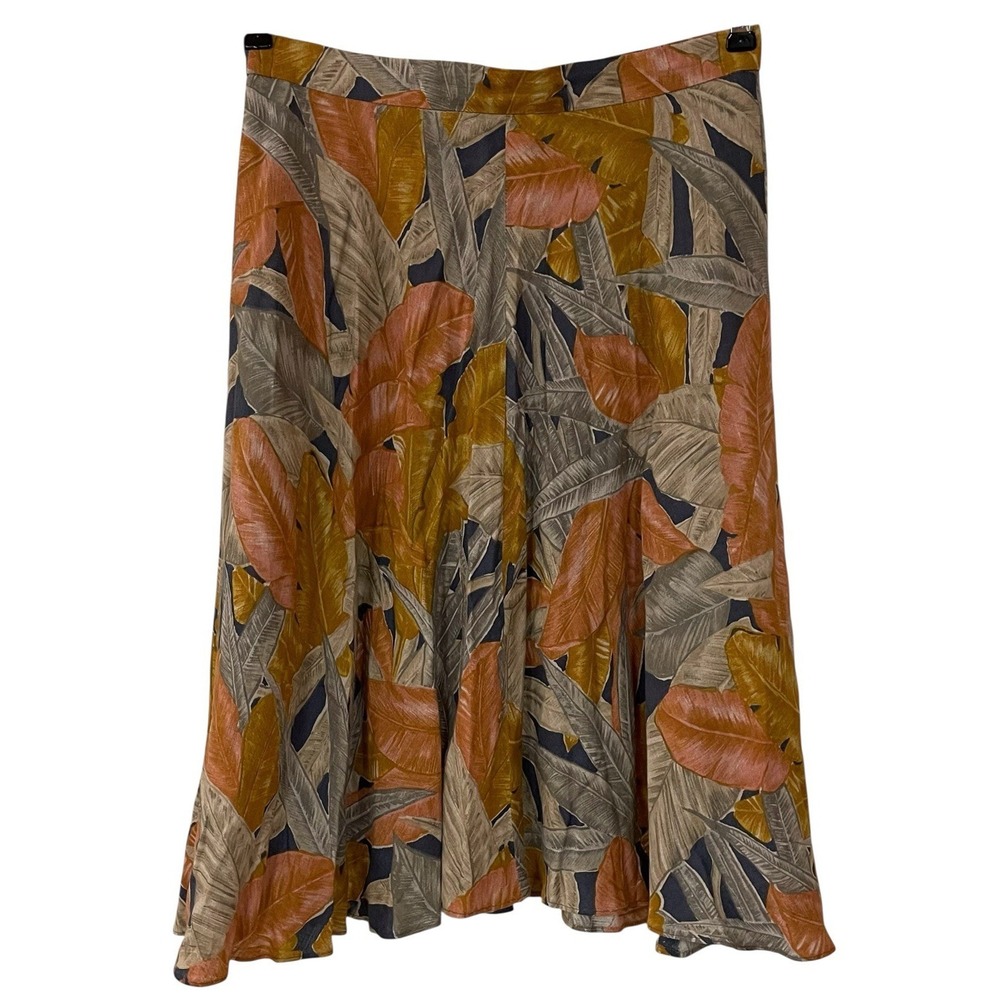 Vtg Rubinacci Tropical Leaf Print Linen‎ A Line Skirt Beach Resort 46 / W28"